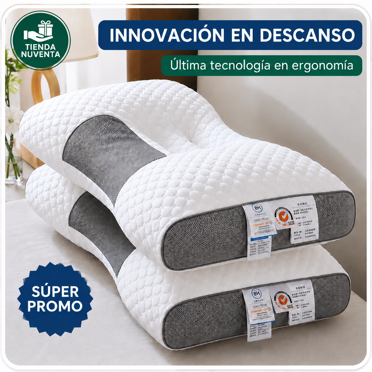 Juego de 2 almohadas ortopédicas para el dolor de cuello.